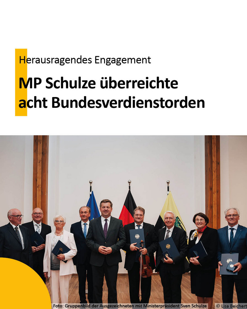 Ministerpräsident Sven Schulze und die Ausgezeichneten