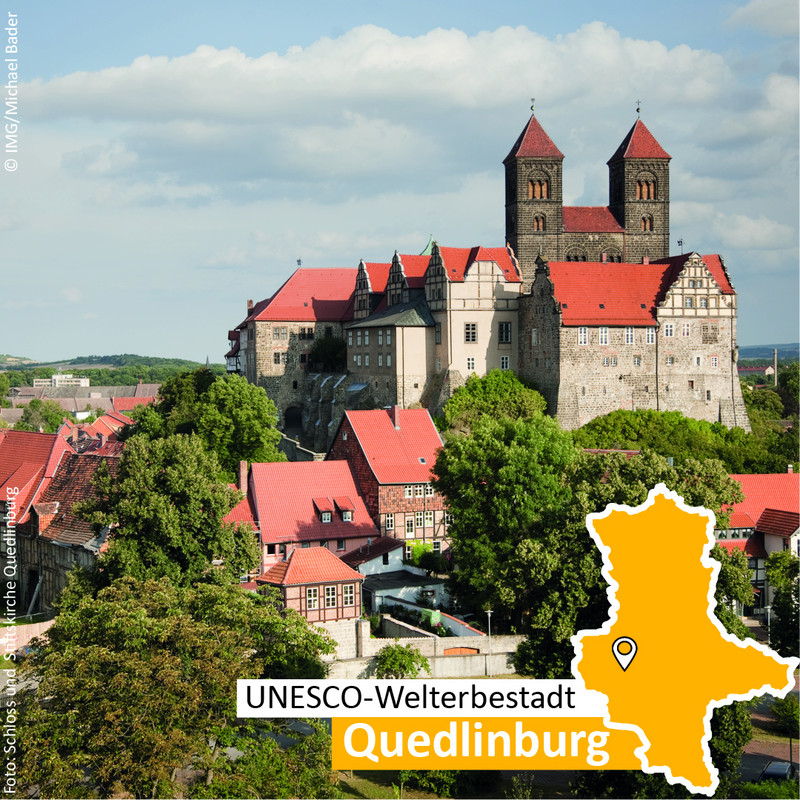 Das Bild zeigt das Schloss und die Stiftskirche in Quedlinburg.