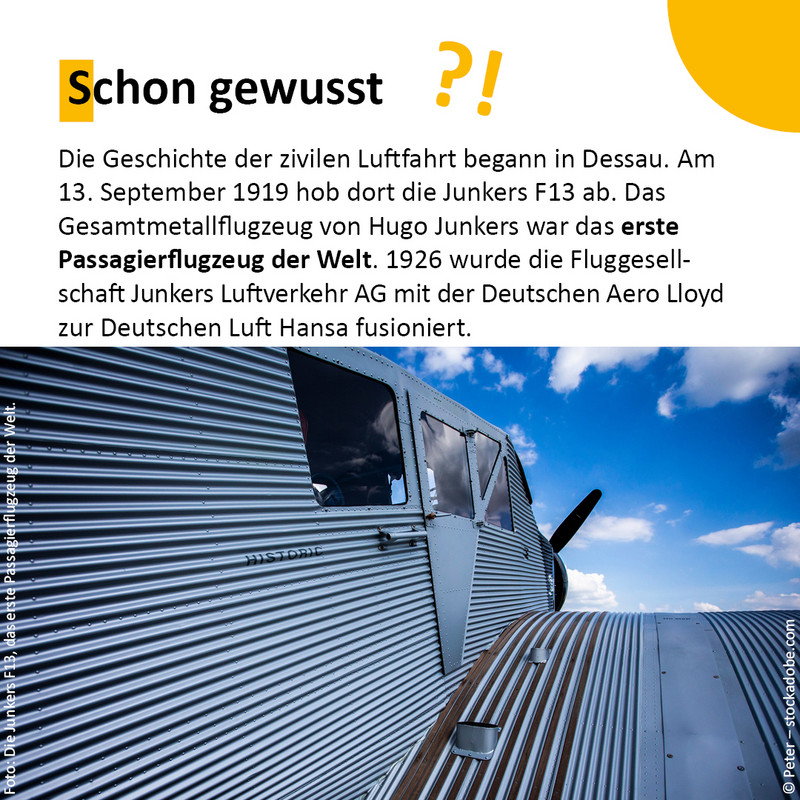 Das Bild zeigt die Junkers F13, das erste Passagierflugzeug der Welt.