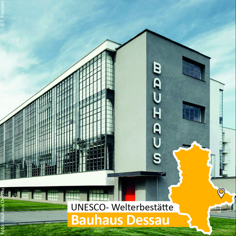Das Bild zeiigt das Bauhaus Dessau.